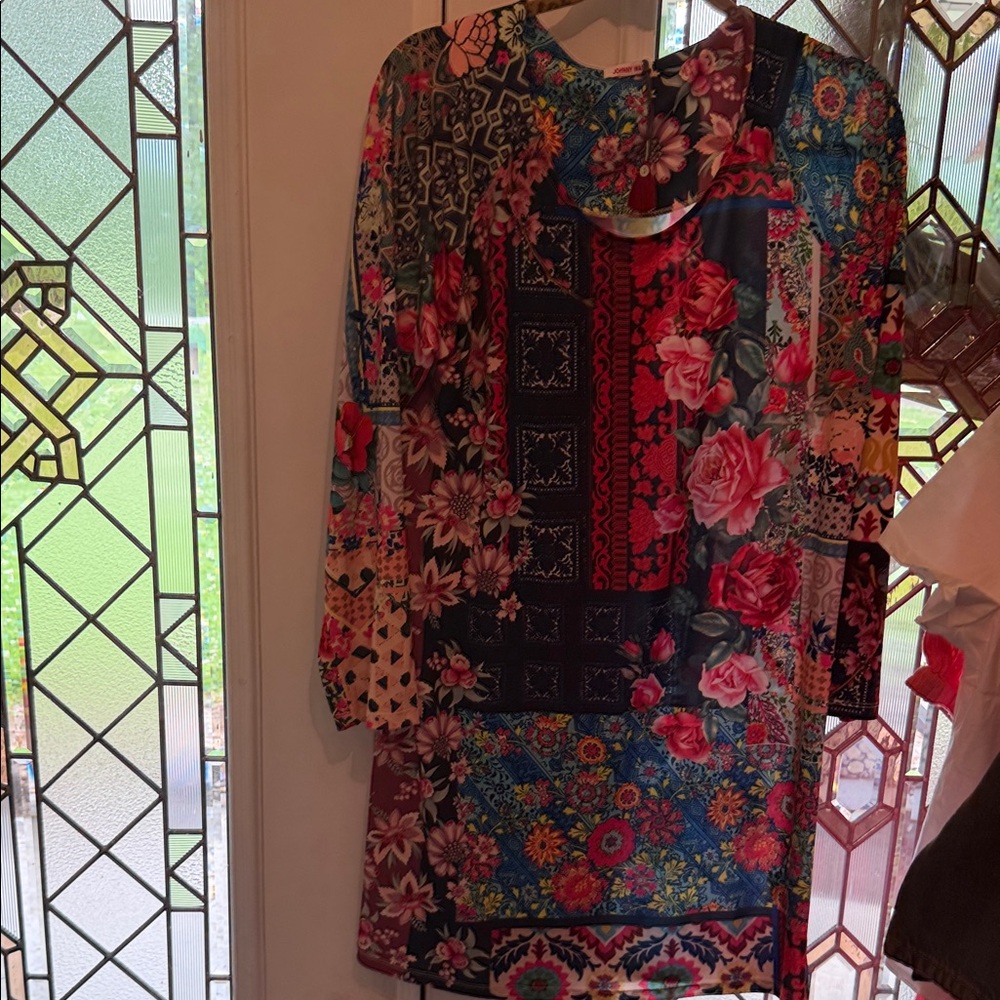 Johnny Was Blue Multi Floral Long Sleeve Dress - Picture 6 of 7